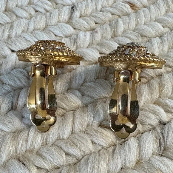 CHANEL Gold-Tone Pave Crystal Round Button Earrings - Picture 3 of 7